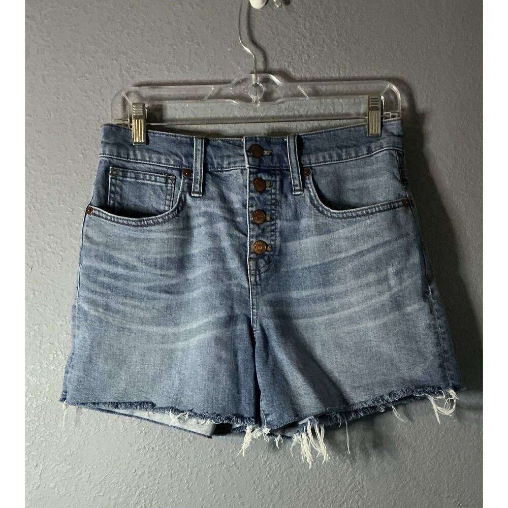 Madewell Denim Raw Hem Frayed Shorts Women’s Size 26 High Waisted Four Buttons